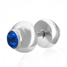 Steel fake ear plug - embedded blue zircon