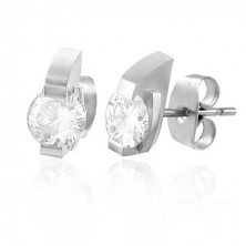 Earrings made of surgical steel in silver colour - round clear zircon