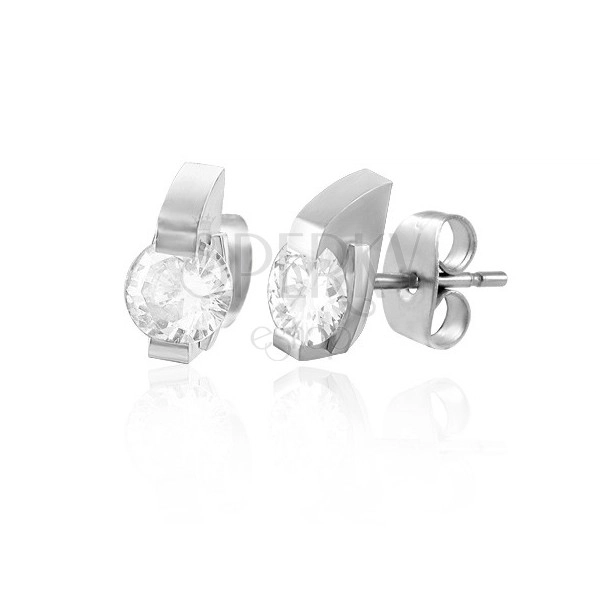 Earrings made of surgical steel in silver colour - round clear zircon