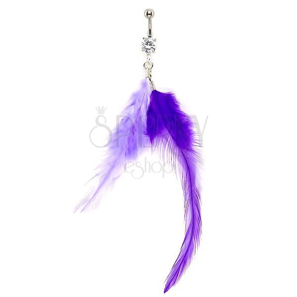 Belly ring with zircone and two feathers