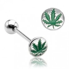 Tongue piercing with picture of marijuana leaf