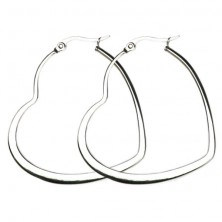 Steel earrings - big shiny heart contour, silver colour