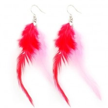 Earrings - pink and red feathers
