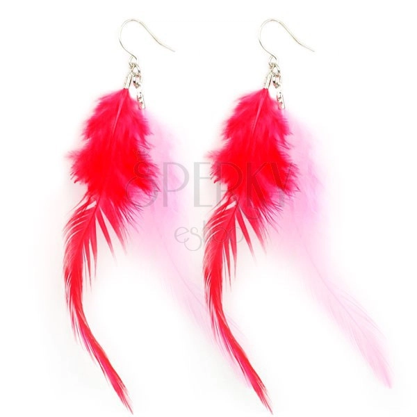 Earrings - pink and red feathers