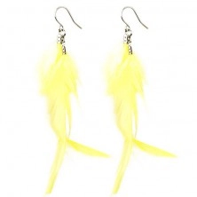 Neon yellow feathers earrings
