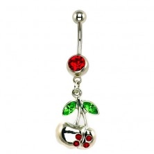 Navel ring -  red and green zircon cherries