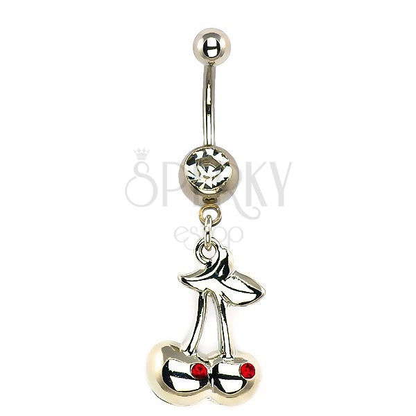 Belly button ring - silver cherries, red zircons
