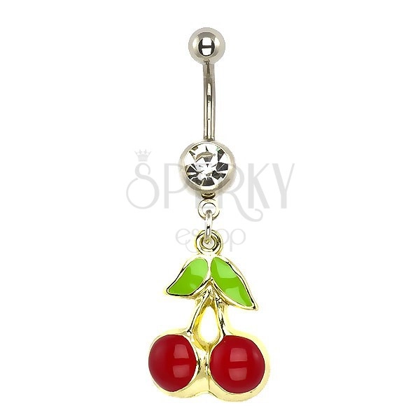 Belly ring - cherries on gold