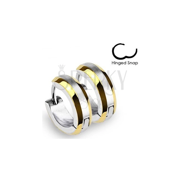 Round earrings - strips in gold colour and silver centre