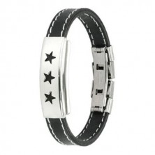 Rubber bracelet - white stitches, ID plate with stars