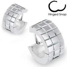 Steel earrings in silver colour - engraved squares, shiny surface