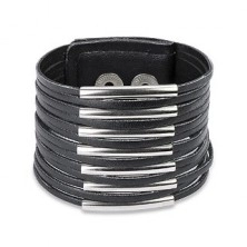 Wide leatherette bracelet - thin stripes