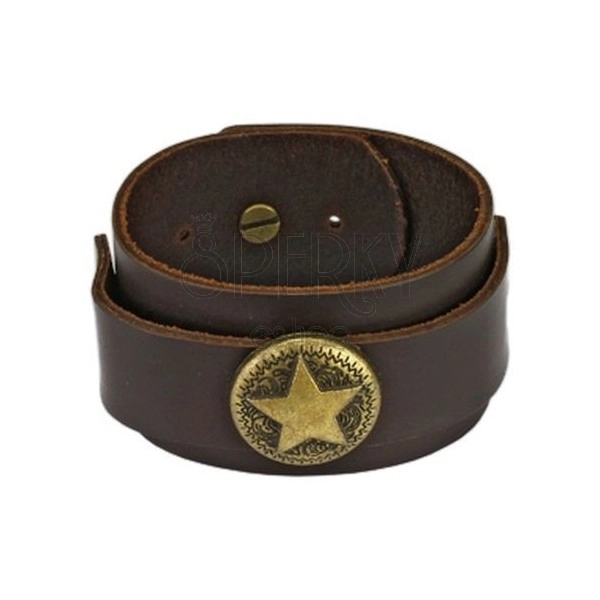 Brown leather bracelet - military star