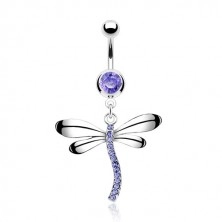 Belly piercing shaped as dragonfly inlaid with zircons