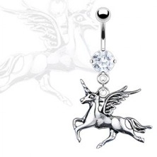 Belly button ring - patina unicorn, zircon