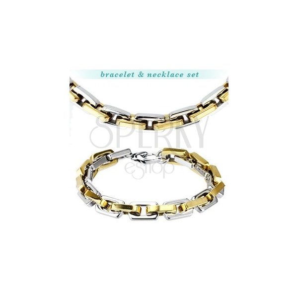 Bracelet and necklace set - massive two tone eyelets