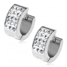 Round stainless steel earrings- clear zircons on white