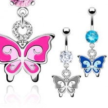 Belly ring - two tone  butterfly, zircons