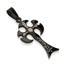 Pendant made of black surgical steel, medieval axe decorated with ornaments