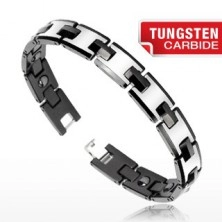 Tungsten magnetic bracelet - silver and black colour, shiny links