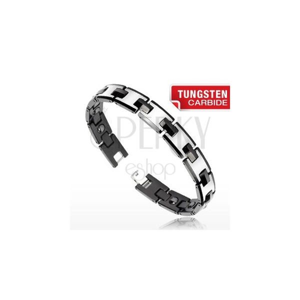 Tungsten magnetic bracelet - silver and black colour, shiny links