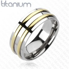 Titanium band - silver, two golden stripes