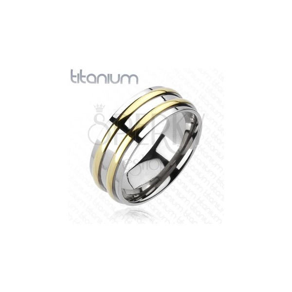 Titanium band - silver, two golden stripes