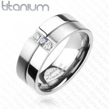 Titanium ring - shiny and matt parts, zircons