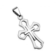 Pendant made of 316L steel - two cross in silver colour, high gloss