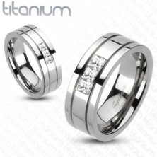 Titanium band - three square zircons