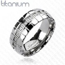 Titanium ring - zircon stripe and vertical lines
