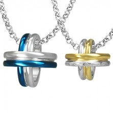 Pendants for couple - blue, gold and silver rings