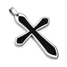 Stainless steel cross pendant with black central part