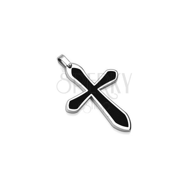Stainless steel cross pendant with black central part