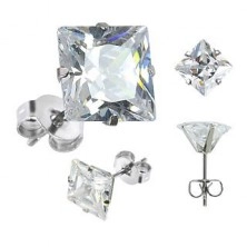 Stud earrings - square clear zircon