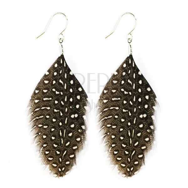 Feather earrings - black and white dots