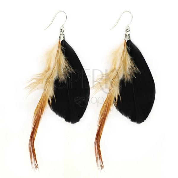 Two feathers earrings - black and brown toned