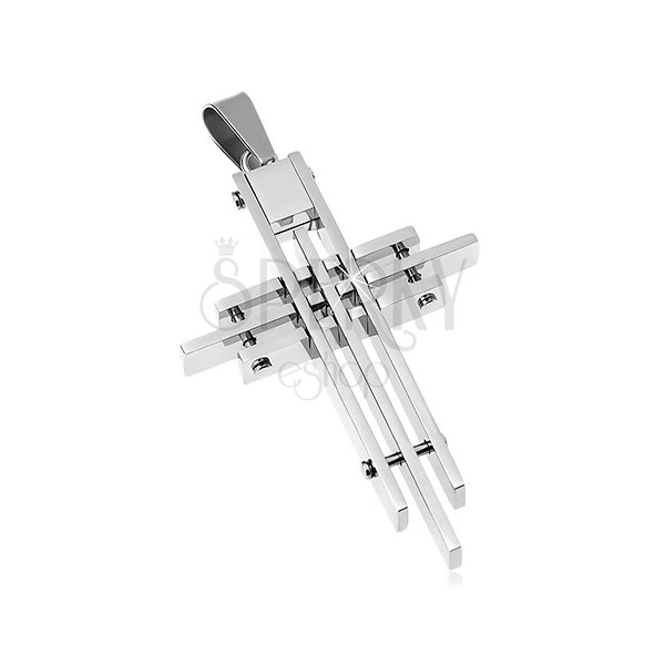 Pendant made of surgical steel, cross composed of thin prisms