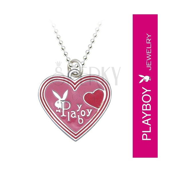 PLAYBOY necklace - pink glazed heart with a bunny