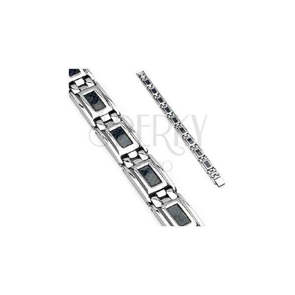 Steel bracelet in silver colour with black chessboard
