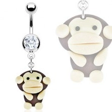 Belly button ring - clay monkey pendant