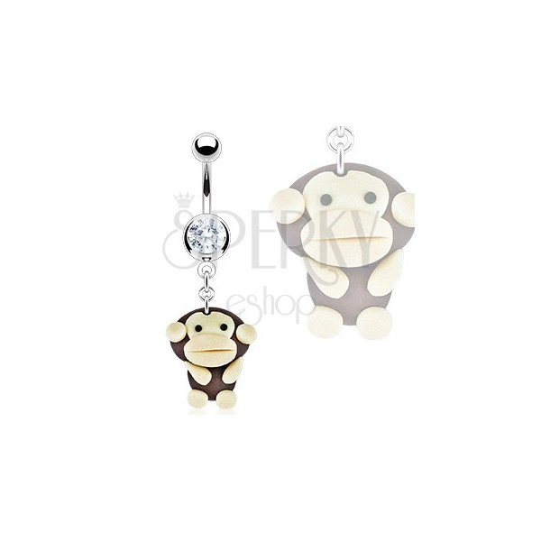 Belly button ring - clay monkey pendant