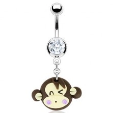 Belly button ring - winking monkey dangle
