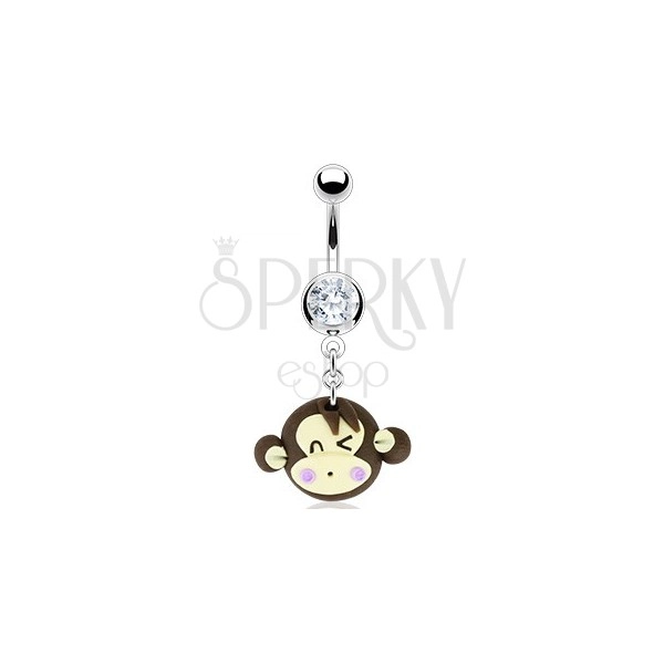 Belly button ring - winking monkey dangle