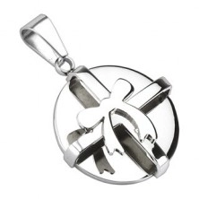 Bow tie ribbon 3D round pendant - silver colored steel