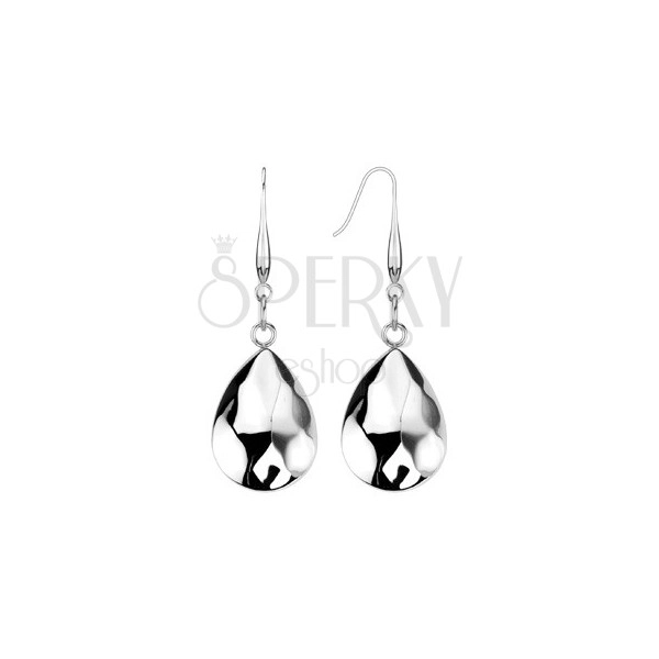 Dangle hook earrings - structured steel teardrops