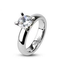 Steel engagement ring - big round protruding zircon
