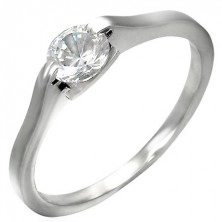 Classic engagement ring - clear zircon in half bezel setting
