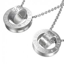 Couple pendants - silver rings with curvy lines texture and inscription