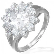 Steel engagement ring - massive zircon flower